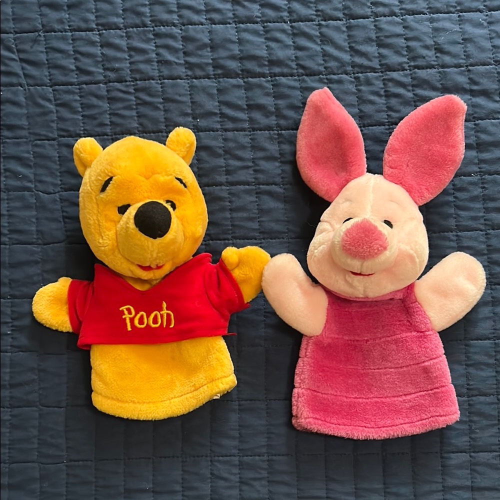 Disney Winnie the Pooh and Piglet Hand Puppets plush 9" Mattel Arcotoys